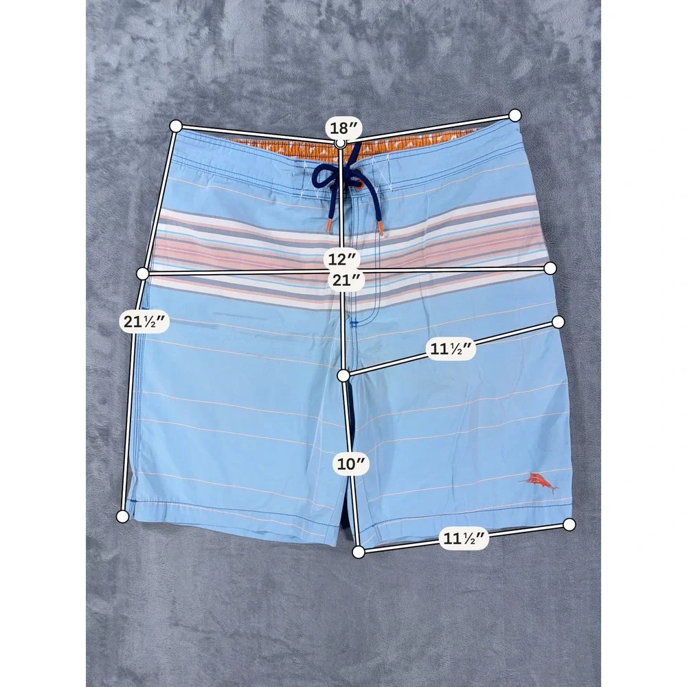 Tommy Bahama Lined Swim Shorts Men's Size Large Swim Trunks Light Blue Striped